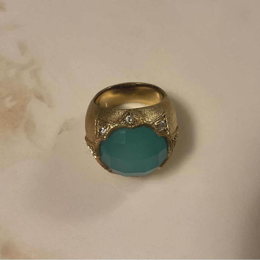 Rivka Friedman Statement/Cocktail Ring Caribbean Blue faceted stone w/ Cz stones
